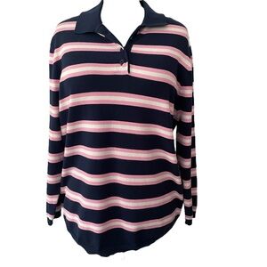 J for Justify preppy Striped Pink Navy long sleeve polo rugby sweatshirt Sz: XL
